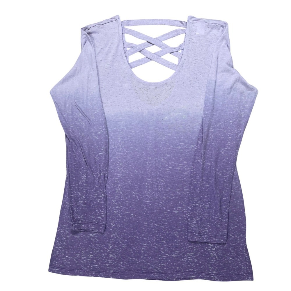 XL Earth Yoga Purple Ombre Lattice Back Organic Cotton Long Sleeve Athleisure